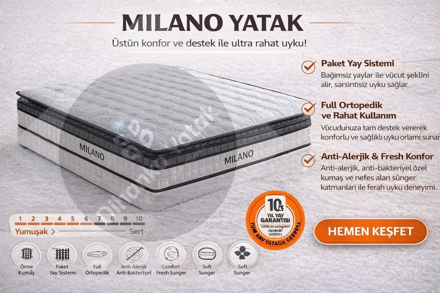 MILANO YATAK PAKET YAY PEDLİ